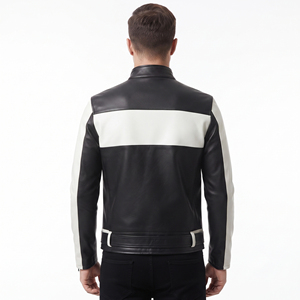 Veste en cuir pour homme, zippée, veste de motard en cuir sur mesure, haute qualité, manches longues avec poches latérales. - Product Image 2