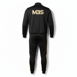 Ensemble de survêtement pour homme noir et or avec logo personnalisé, coupe ajustée, design de créateur, tenue de sport 2 pièces, vente en gros - Product Image 2