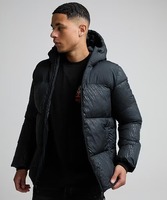 Blouson matelassé noir à capuche pour homme – Hiver, décontracté, épais, en polyester, coupe-vent, fermeture éclair, coupe régulière, couleur unie, vêtement d'extérieur