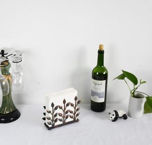 Porte-serviettes en bronze vertical en métal décoratif en forme de feuille, distributeur de serviettes en papier, support de table pour cocktails, organiseur de salle à manger - Product Image 6