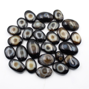 Sulemani สีดำธรรมชาติอาเกต Cabochon ตาขนาดแหวนอาเกตอัญมณีหลวมสีดำธรรมชาติแท้สีดำ sulemani ตาอาเกต - Product Image 1