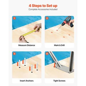 Corrimano per Piscina in Acciaio Inox 304 Resistente 48 X 36 Pollici, Capacità di Carico 220 Libbre, Ringhiera Antiscivolo Rimovibile - Product Image 5