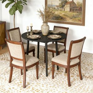 Small Round <b>Folding</b> Dining <b>Table</b> <b>Kitchen</b> <b>Table</b> for Small Spaces Black Color - Product Image 1