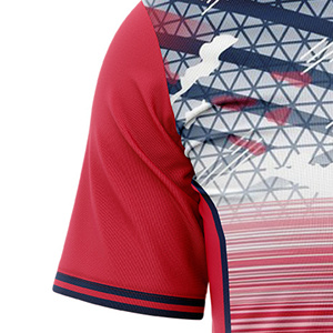 Camiseta de Fútbol Personalizada Sublimada para Hombre, Cuello Redondo, Manga Corta, Estampado Geométrico Rojo, Absorbe la Humedad, Corte Regular, Ligera, 100% - Product Image 3