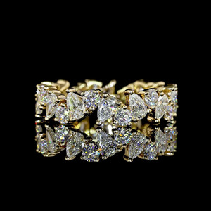 Anillo de compromiso y boda con diamantes cultivados en laboratorio, corte pera, diseño de eternidad alternante, chapado en rodio, oro de 10K/14K/18K, plata 925/935 - Product Image 1