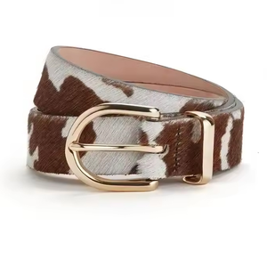 Ceinture en cuir de vachette à poils, imprimé animal, boucle ardillon décontractée, boucle rectangulaire en cuivre, pour hommes, femmes et enfants - Product Image 1