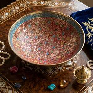 Modern Eco-Friendly Brass Round Handmade Decorative Dish <b>Blue</b> Gold Pattern Kitchen Tabletop Fruit Bowl Diwali - Product Image 6