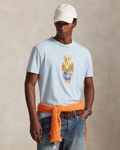 Fashion Men’s Light Blue Cotton T-Shirt with <b>Cute</b> <b>Bear</b> Print Casual Short Sleeve Crew Neck Graphic Tee Summer Wear - Product Image 2