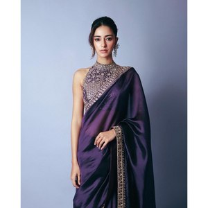 Sari de marque Swank en violet-2 avec des travaux de miroir réels et une séquence de codage pour les tenues de carrière - Product Image 1