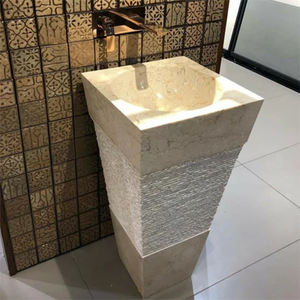 Lavabo sur pied en marbre facetté, à poser sur comptoir, avec design vertical moderne, pour usage en entrepôt, avec égouttoir inclus - Product Image 1
