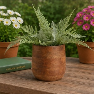 Macetero Artesanal de Madera Maciza de Mango para Plantas de Interior, Maceta de Madera para Decoración de Hogar y Oficina, Florero Decorativo de Madera - Product Image 3