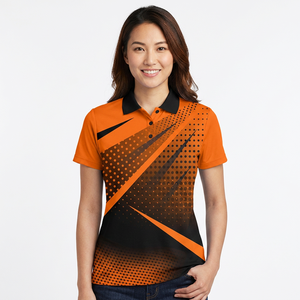 <b>Men's</b> Short Sleeve Polo Shirt Orange Black Geometric Print Quick Dry Polyester Sporty Regular Fit - Product Image 2