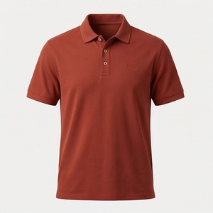 Polo en piqué de coton rouge rouille à manches courtes pour homme, décontracté, respirant, coupe classique, design uni, logo sur le devant - Product Image 1