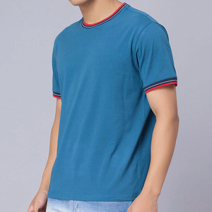 T-shirt en coton à col rond pour homme, manches courtes, décontracté, basique, avec bordure contrastante, vente en gros, OEM, ODM, fabricant sur mesure - Product Image 5