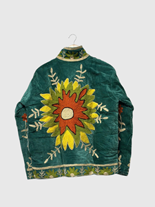 Veste en velours brodée de fleurs, col mandarin, manches longues, taille plus, style blouson pour femmes, hiver - Product Image 3