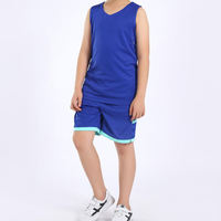 Conjunto de camiseta de baloncesto para niños, sin mangas, cuello en V, verde menta, que absorbe la humedad, ropa deportiva de verano, corte regular, cintura elástica