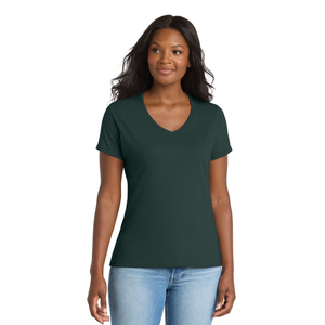 T-shirt pour femme de qualité supérieure, col en V, tissu extensible doux, manches courtes, haut décontracté, logo personnalisé, fournisseur de vêtements en gros - Product Image 5