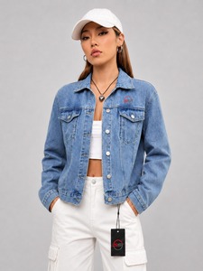 Women's <b>Cropped</b> <b>Denim</b> Vest Sleeveless Button Up Jean <b>Jacket</b> with Classic Collar and Front Pockets for Trendy Casual Outfits - Product Image 1