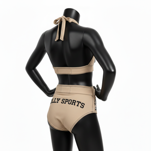 Conjunto de Bikini para Mujer, 180 GSM, Poliéster y Spandex Elástico, Beige Arena, Paneles Estampados, Cinturón con Hebilla, Logotipo Personalizado - Product Image 4