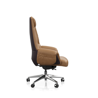 Chaise de Direction Moderne de Luxe en Cuir Marron Ergonomique Pivotante avec Base en Aluminium et Roulettes en PU Réglable en Hauteur pour Bureau à Domicile
