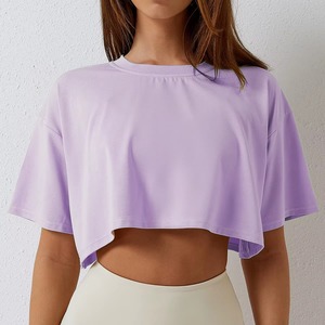 เสื้อครอปท็อปผ้าฝ้ายสำหรับผู้หญิง แขนสั้น เหมาะสำหรับเต้น วิ่ง โยคะ ฟิตเนส โชว์เอว ดีไซน์ใหม่ สีพื้น แห้งเร็ว ผ้าถัก - Product Image 6