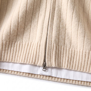 Cardigan en laine crème pour homme, fermeture éclair intégrale, col mandarin, manches classiques, couleur unie, tricot anti-boulochage, idéal pour l'hiver - Product Image 5