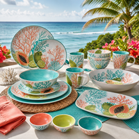 Collection de vaisselle classique bleue à motifs floraux, vaisselle durable pour les hôtels, les restaurants, les buffets, la restauration, la maison, ensemble de vaisselle en mélamine