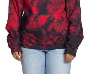 Sweat à capuche oversize pour femme, tie-dye rouge et noir, en coton tricoté, avec poches, style streetwear automne - Product Image 4