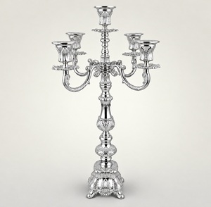 Candélabre baroque en aluminium argenté, sculpté à la main, à 5 bras, décoratif pour mariage et maison. - Product Image 1