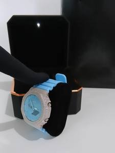 Boîtier de montre GA2100 couleur or rose personnalisé, serti de moissanite colorée, bracelet trèfle en moissanite VVS, ensemble de bijoux de luxe - Product Image 2