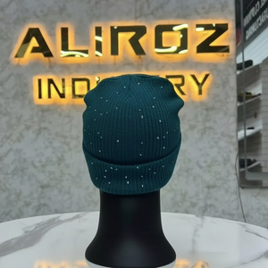 Rhinestone Design Beanie Cap-100% Acrylic Solid Street Style Outdoor Common Fit Breathable - Product Image 1