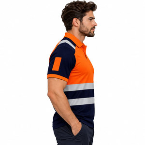 Camiseta Polo de Manga Corta de Alta Visibilidad para Hombre, Azul Marino y Naranja, Ropa de Trabajo de Alta Visibilidad - Product Image 3