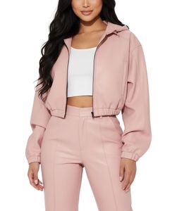 Conjunto Deportivo Premium de Mujer en Cuero Sintético PU con Capucha – Chaqueta con Cremallera Completa y Pantalones Ajustados de Cintura Alta, Conjunto de Dos Piezas de Lujo - Product Image 1