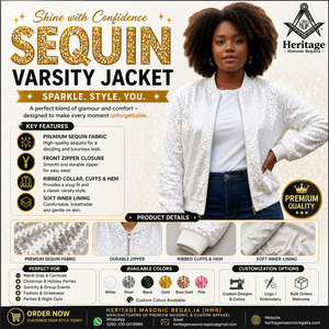 Heritage Masonic Regalia Women’s Flip White <b>Sequin</b> Varsity <b>Jacket</b> Embroidered Casual Spring Concert Wear Greek Apparel - Product Image 4