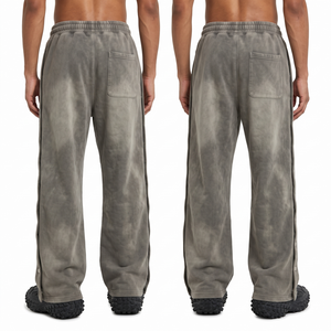 Men's Custom Acid Wash Cotton Baggy <b>Sweatpants</b> with Wide Legs & Side Buttons (<b>Wholesale</b>) - Product Image 1