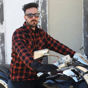 Men's Red <b>Black</b> Motorcycle Kevlar Lined Flannel Shirt Full Sleeve Breathable Cotton Autumn Style Long Sleeve Shirts - Product Image 4