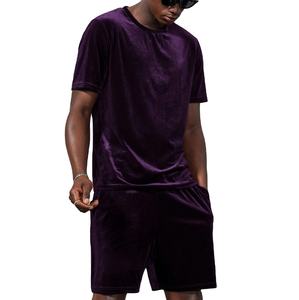 Custom Premium Quality <b>Purple</b> Colors <b>Mens</b> Sets Velvet <b>T</b>-<b>shirts</b> and Shorts Set Oversized Velour Twin Sets Running Biker Short Set - Product Image 1