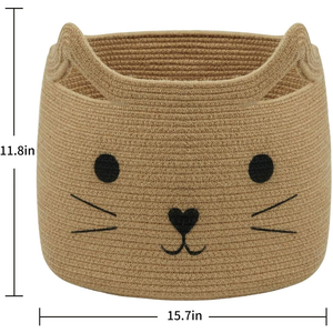 Cute <b>Cat</b> Face Cartoon Printed Cotton Barrel-Shaped Storage Basket with Two Handles Open Top Foldable Waterproof - Product Image 2