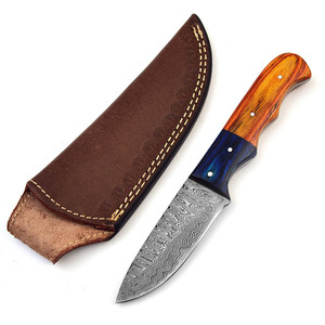 Couteau de chasse artisanal A&M Enterprises en acier au carbone de qualité industrielle, manche en bois bleu-orange, étui en cuir, OEM, utilitaire de survie - Product Image 1