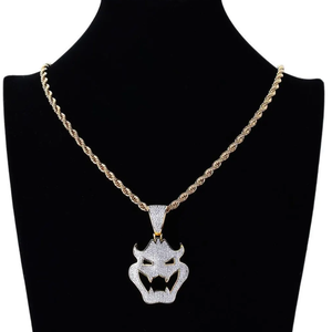 Collar con colgante de cara de monstruo con incrustaciones de circonitas, de latón chapado en rodio, joyería de hip hop para fiestas - Product Image 3