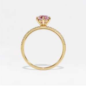 Anillo de Plata de Ley 925 con Corazón Rosa de Moissanita y Engaste de Puntas, Bañado en Oro Amarillo, para Bodas, Compromisos, Aniversarios y Fiestas - Product Image 5