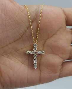 Brilliant Round Cut Moissanite Cross Necklace Diamond Solid Yellow Gold Vermeil Moissanite Cross Pendant Necklace for Women - Product Image 5