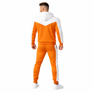 Custom Logo Men Tracksuit <b>White</b> Orange Hoodie Sweatpants Set Sportswear Training Running Gym Wear Supplier - Product Image 5