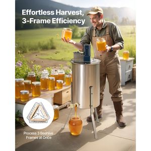 Extracteur de miel électrique 140W en acier inoxydable, 3 cadres, tambour rotatif, couvercle transparent, machines de traitement de miel de haute performance - Product Image 1