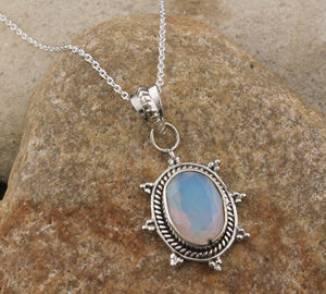 Pendentif en forme de cœur en opale et quartz, plaqué platine vintage, argent sterling 925, vente en gros, prix de gros, directement de l'usine - Product Image 3