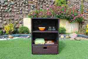 Armoire de rangement extérieure avec finition en osier pour patio et jardin - Product Image 3