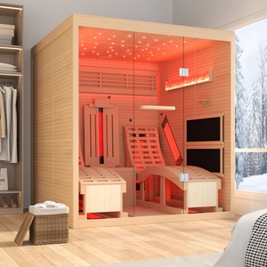 Sauna infrarouge pour 2 personnes avec fauteuil inclinable, Bluetooth, en bois de pruche, pour intérieur - Product Image 3