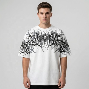T-shirt blanc surdimensionné pour homme, motif abstrait noir imprimé numériquement, style streetwear, col rond, manches courtes, tricoté, éco-responsable - Product Image 1