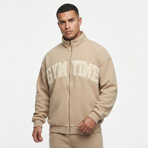 Veste polaire pour homme, col montant, fermeture éclair sur le devant, broderie chenille, vêtements de sport, veste d'entraînement, vêtements décontractés d'hiver, vestes polaires - Product Image 1