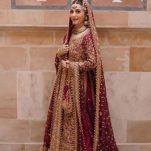 Modern Pakistani Bridal Wear <b>Floor</b>-Length A-Line Crystal 100% Handmade Silk Dresses - Product Image 1